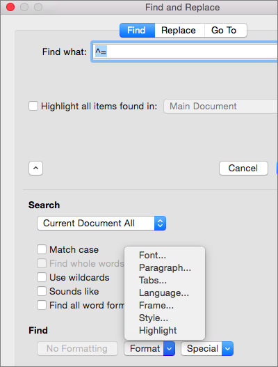 search page on mac for a word