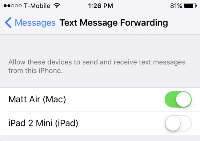 No text message forwarding option